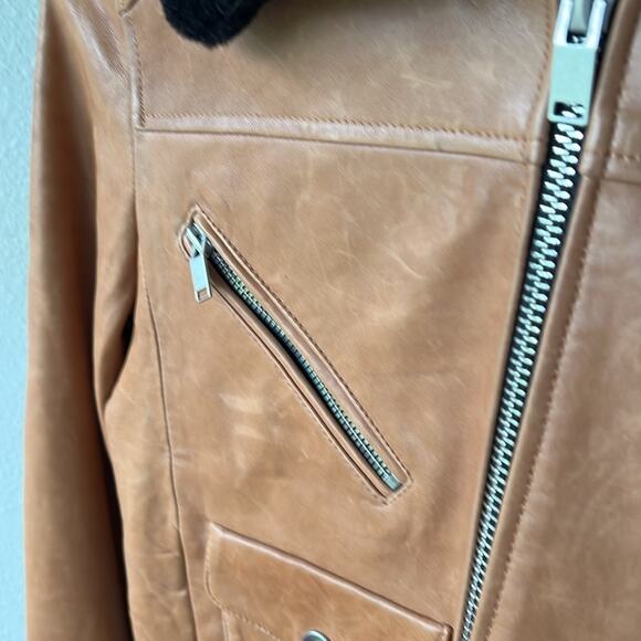 Doma Women’s Cropped Leather Bomber Jacket with Detachable Shearling Collar - L - Picture 4 of 9